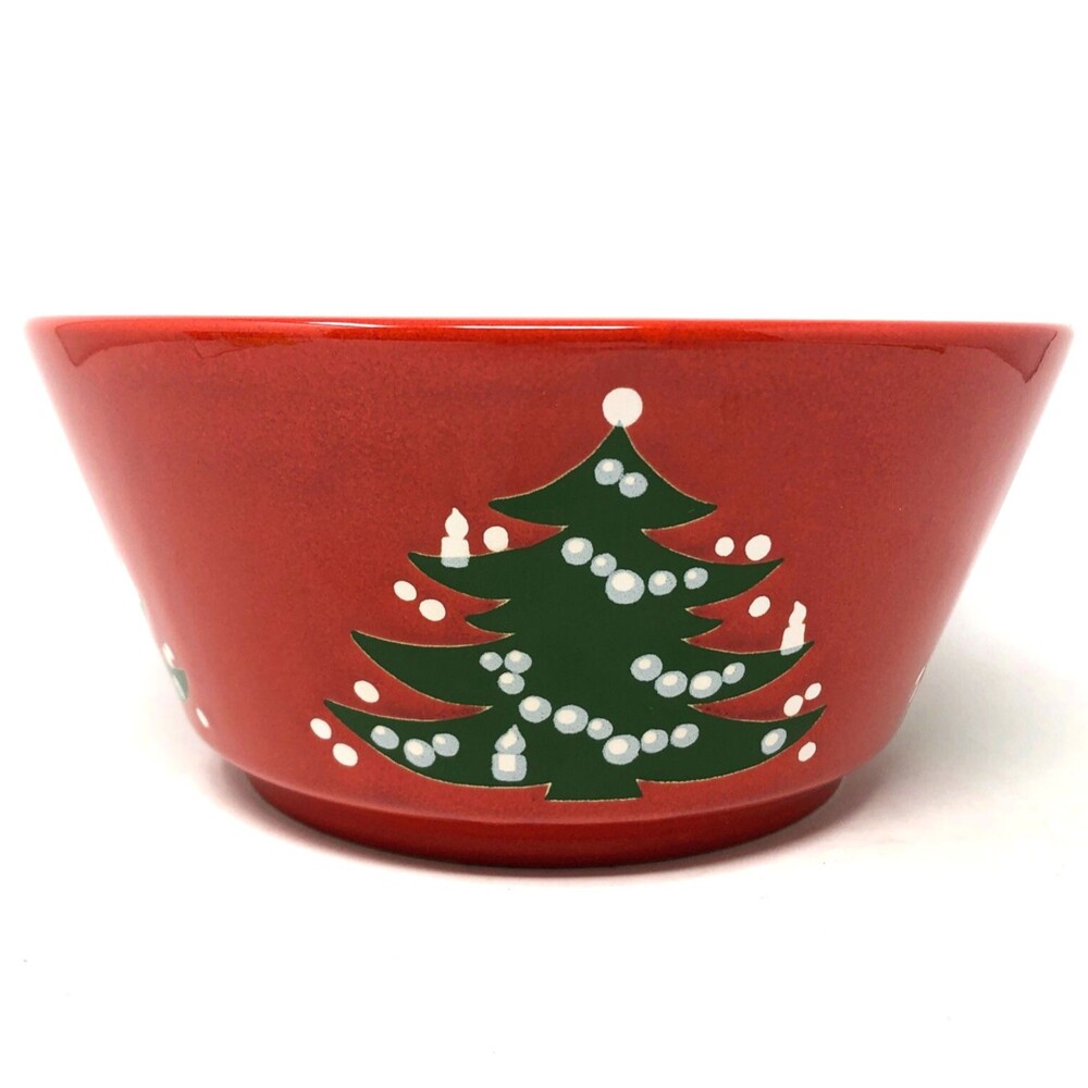Waechtersbach Red Christmas Tree Serving Bowl Western Germany 9" Round Vegetable